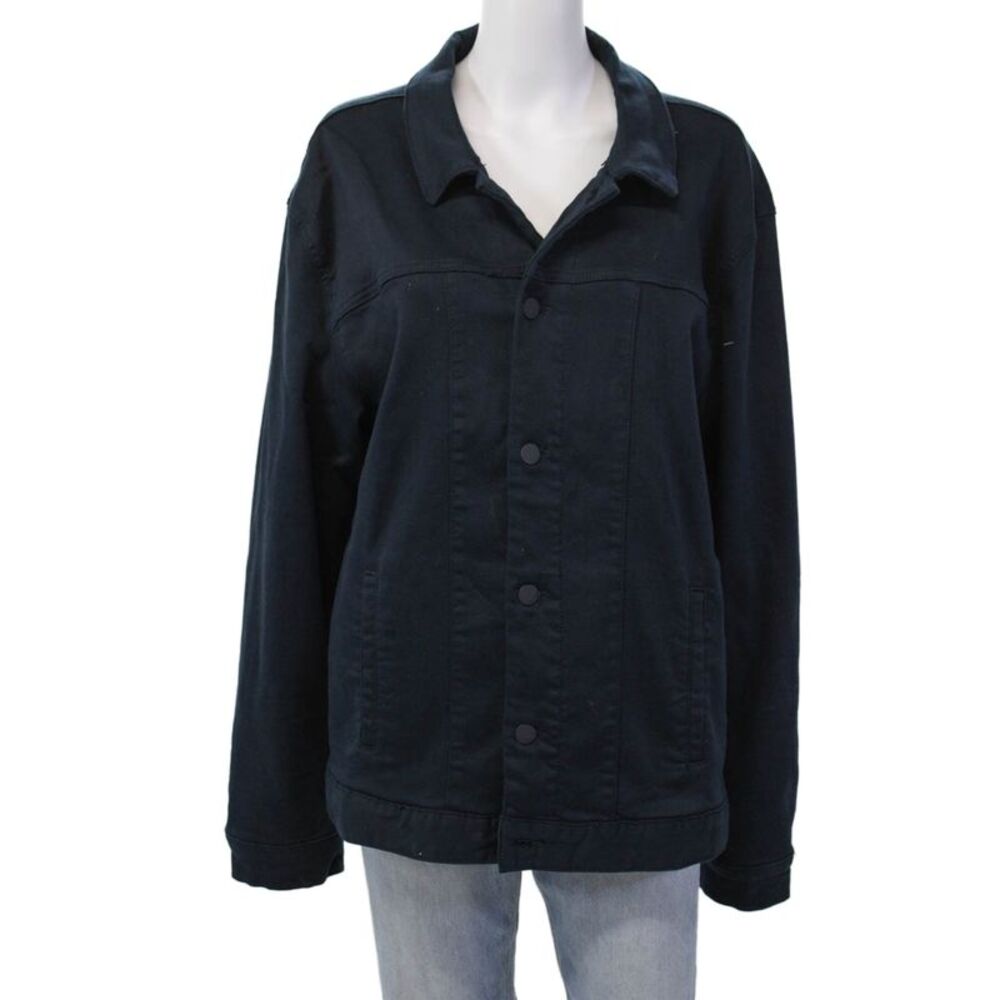 Sweat Tailor Womens Button Front Long Sleeve Collared Jacket Navy Size 2XL